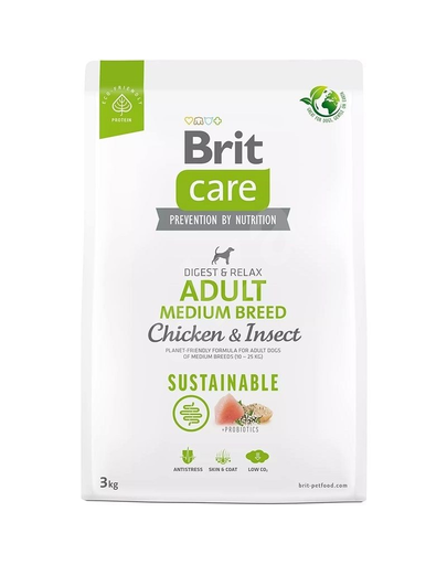 BRIT Care Sustainable Adult Medium Breed 3 kg Hrana caini adulti talie medie, cu pui si insecte