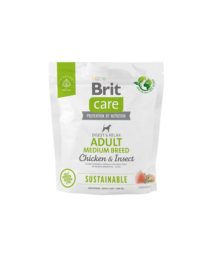 BRIT Care Sustainable Adult Medium breed Chicken & Insect 1 kg hrana caini adulti talie medie, pui si insecte