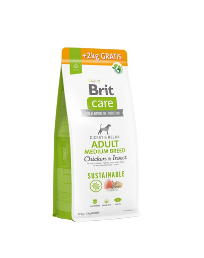BRIT Care Sustainable Adult Medium Breed Hrana uscata caine talie medie, cu pui si insecte 12+2 kg