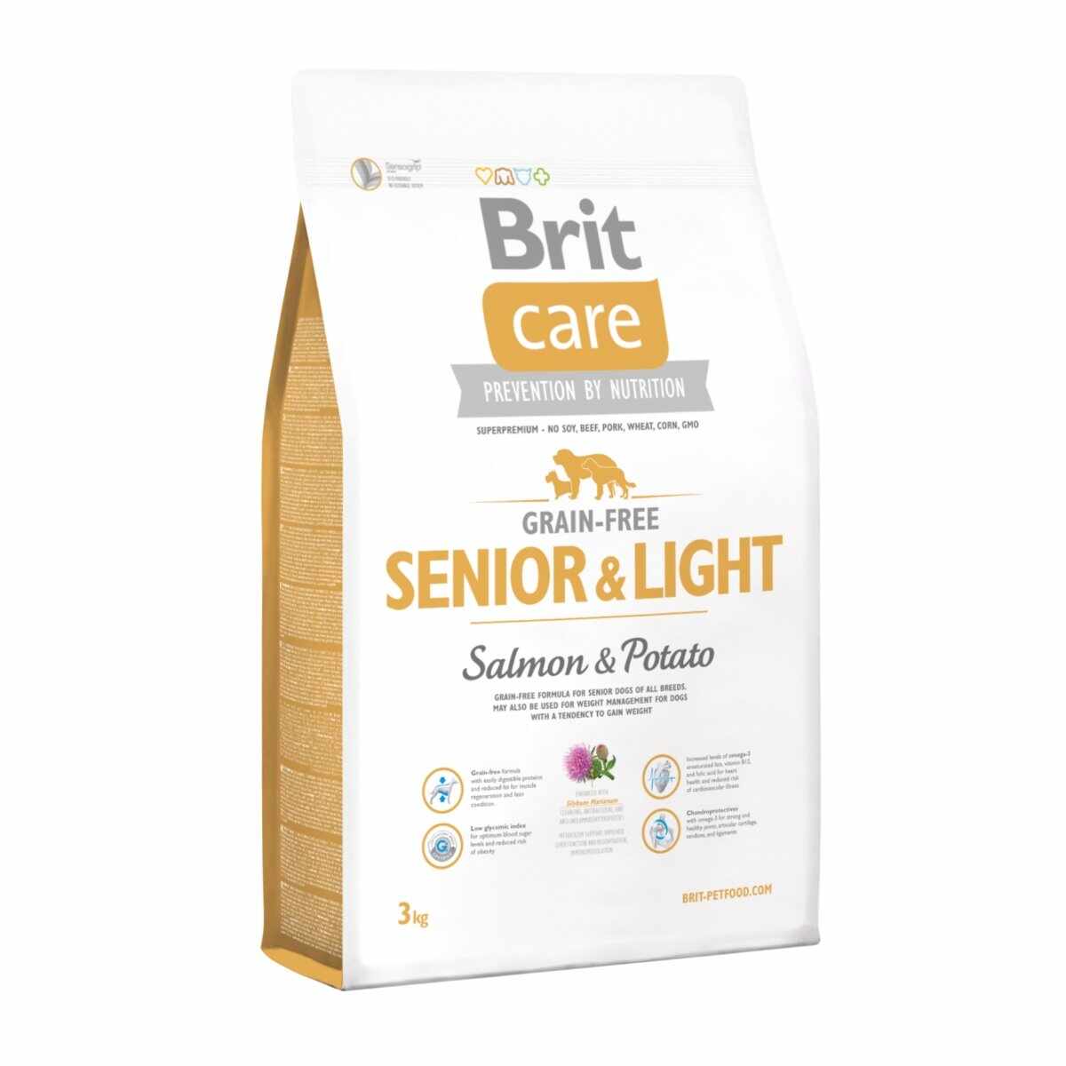 BRIT Care Senior & Light S-XL, Somon cu Cartofi, hrană uscată fără cereale câini senior, 3kg