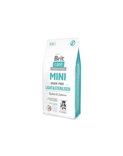 BRIT Care Grain Free Mini Light&Sterilised hrana uscata caini adulti talie mica cu tendinta de ingrasare, somon si iepure 2 kg
