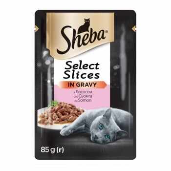 SHEBA Select Slices, Somon, plic hrană umedă pisici, (în sos), 85g