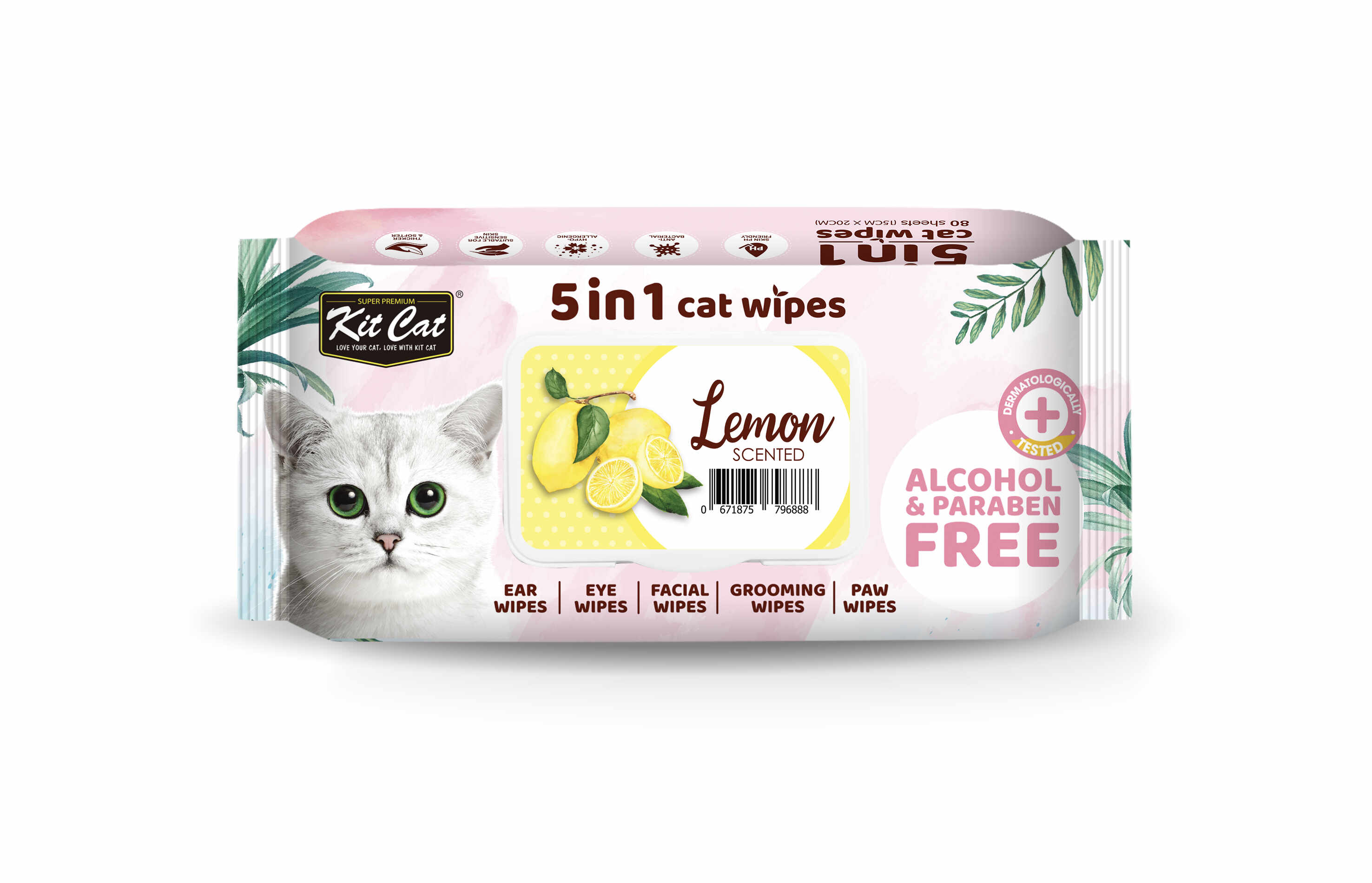 Servetele umede pentru pisici, KIT KAT, 5 in 1, Lemon, 80 buc