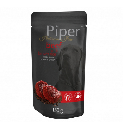 Hrana umeda Piper Platinum Pure, Vita si Orez brun, pachet 6 X 150 g
