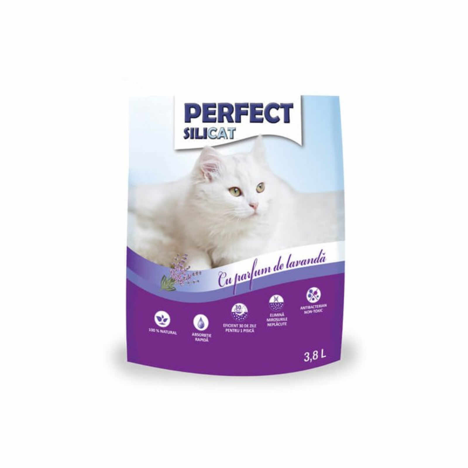 Nisip Silicat pentru pisici Perfect cu lavanda, 3.8 l