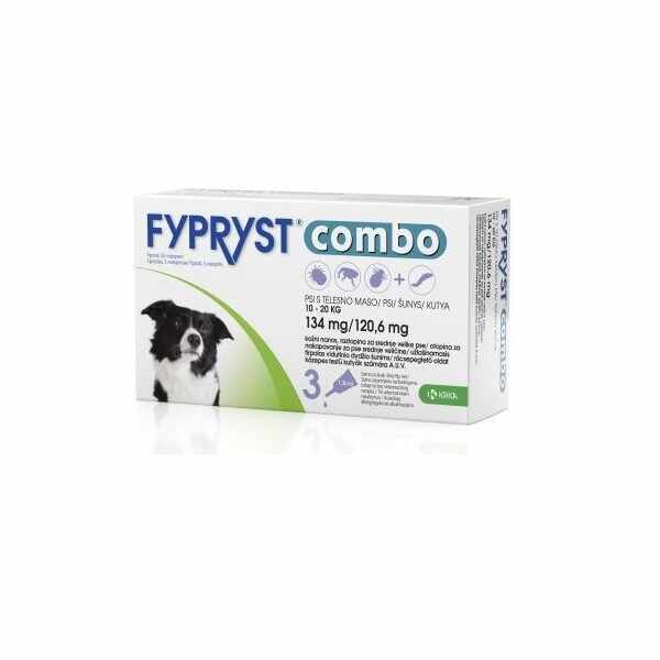 Fypryst Combo Dog M 134 mg 10-20 kg, Cutie cu 3 pipete