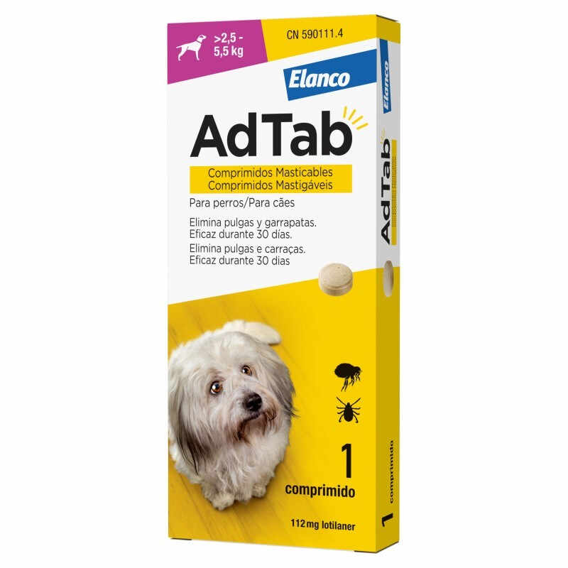 AdTab, Deparazitare externa pentru caini 2.5-5.5 kg, comprimate masticabile, 1 X 112 mg