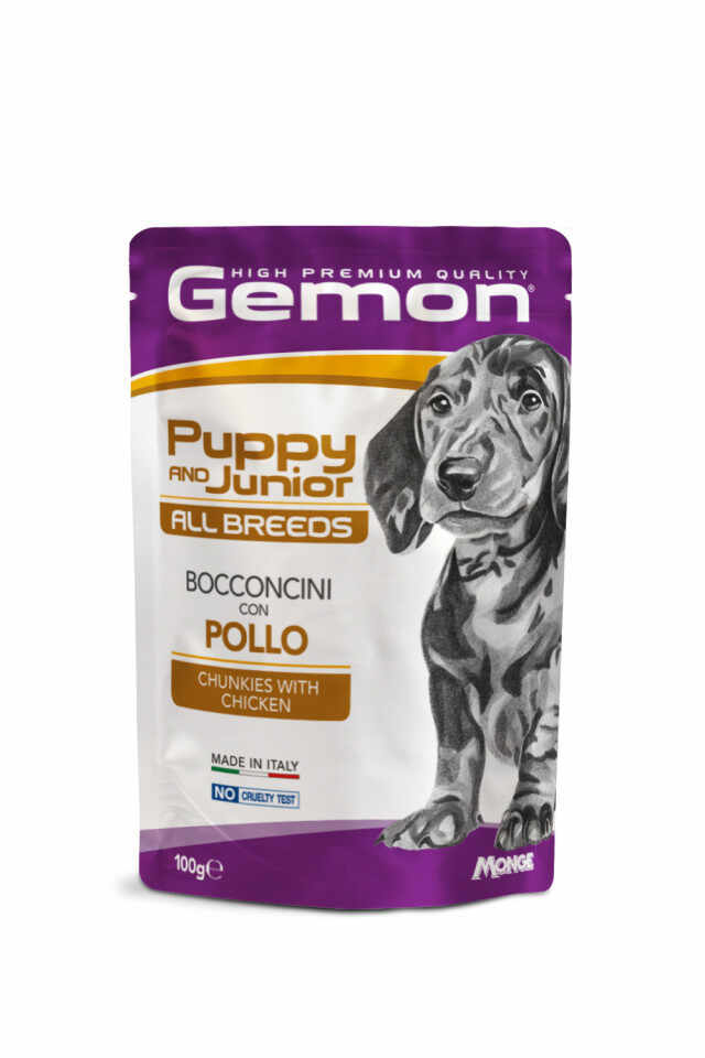 Gemon Chunkies Puppy & Junior All Breeds - Hrana umeda completa - Pui - 100g