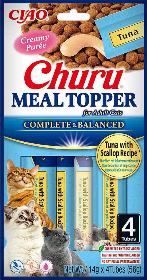 INABA CHURU Topping hrană umedă pentru pisici, cu Ton şi Scoici 56g