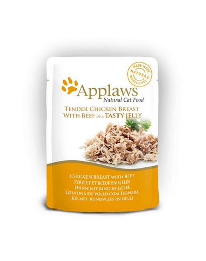 APPLAWS Cat Adult Pouch Chicken Breast with Beef in Jelly Plicuri hrana pisici, pui si vita in aspic 16x70 g