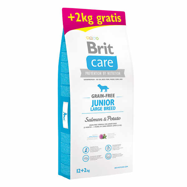 Brit Care Grain-Free Junior Large Breed Salmon and Potato 12 kg plus 2 kg
