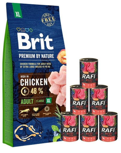 BRIT Premium By Nature Adult Extra Large XL 15 kg + hrana umeda cu vita 6x400 g