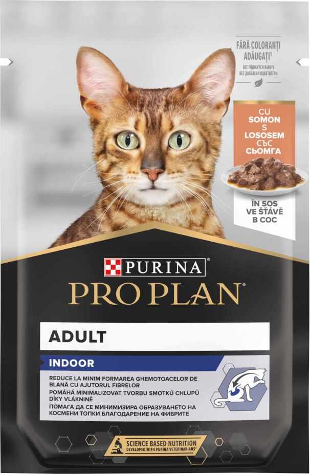 PRO PLAN Indoor- Plic hrană umedă pentru pisici cu Somon 85g
