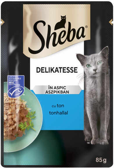 SHEBA Delikatesse Plic hrană umedă pentru pisici adulte, cu ton în aspic 85 g