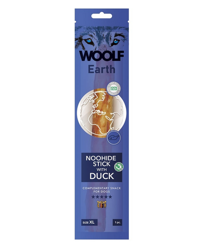 WOOLF Earth Noohide Stick with Duck XL 85g gustare baton cu rata pentru caine