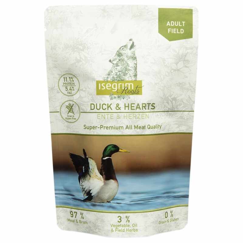 Hrana umeda, Pouch Isegrim Dog Adult Duck & Hearts, 410 g