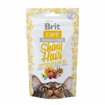 BRIT Care Snack Shiny Hair, Somon cu Gălbenele, recompense funcționale fără cereale pisici, piele și blană, 50g