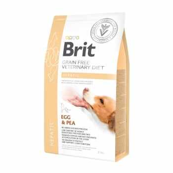 BRIT GF Veterinary Diet Hepatic, Ou și Mazăre, dietă veterinară câini, hrană uscată fără cereale, afecțiuni hepatice, 2kg