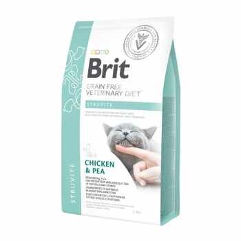 BRIT GF Veterinary Diet Struvite, Pui cu Mazăre, dietă veterinară pisici, hrană uscată fără cereale, afecțiuni urinare (struviți), 2kg 