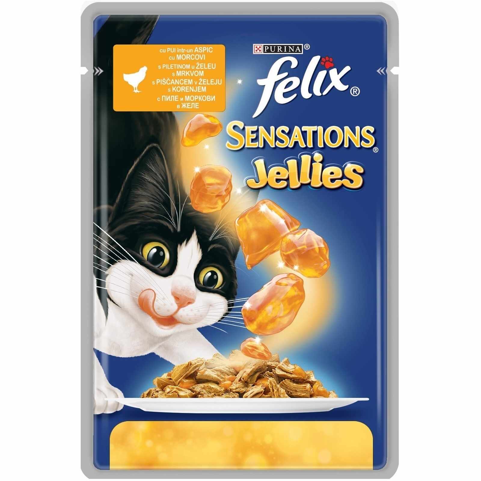 Felix Sensations Jellies, Pui si Morcovi in Aspic, 100 g