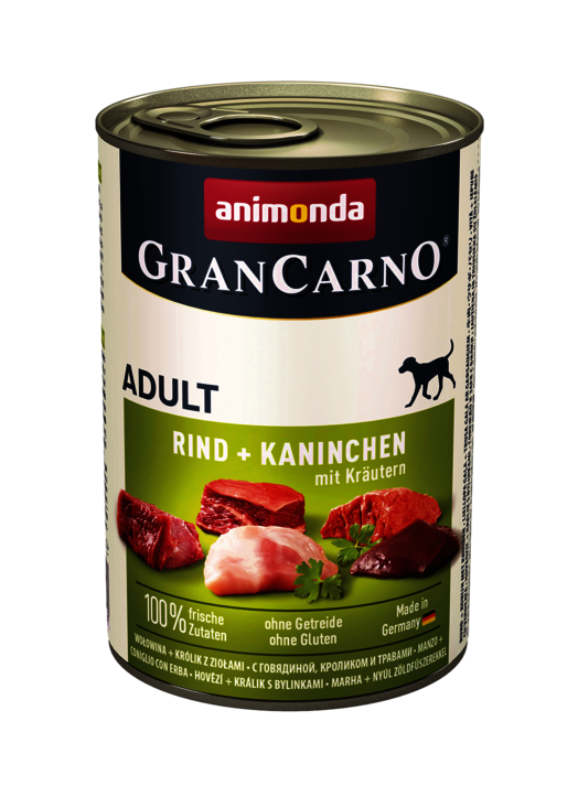 Hrana umeda caini, Grancarno Adult Dog Iepure, Vita + Verdeata, 400 g