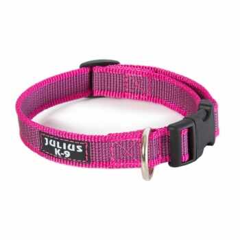 JULIUS-K9 Color & Gray, zgardă ajustabilă cu mâner câini, nylon, 20mm x 27-42cm, roz cu gri