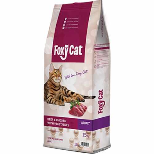 Hrana uscata pisici, Foxy Cat, Vita, Pui si Legume, 15 kg