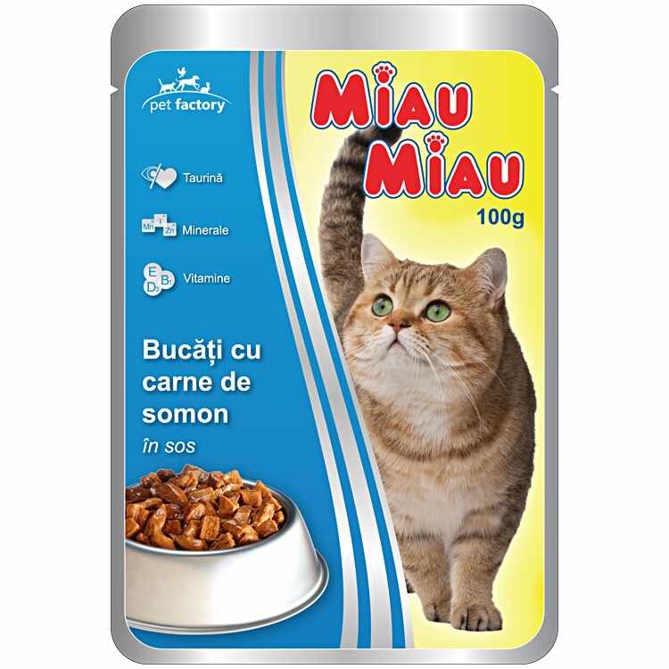 Mancare umeda pisici, Miau Miau, Somon, 100 g