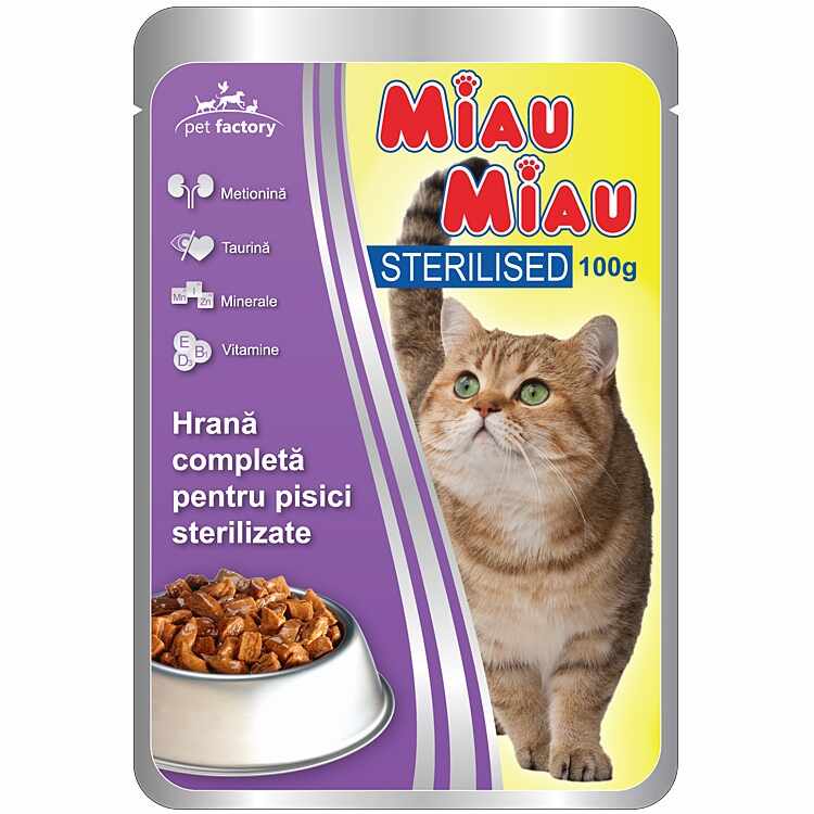 Mancare umeda pisici, Miau Miau Sterilised, 100 g