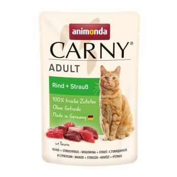 CARNY, Vită și Struț, plic hrană umedă pentru pisici, (In aspic), 85g