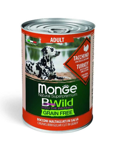 MONGE BWild Grain Free hrană umedă pentru câini, curcan 400g
