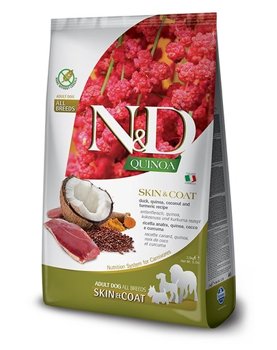 FARMINA N&D Quinoa Hrana dietetica pentru caini adulti talie mica, rata si nuca de cocos 2,5 kg