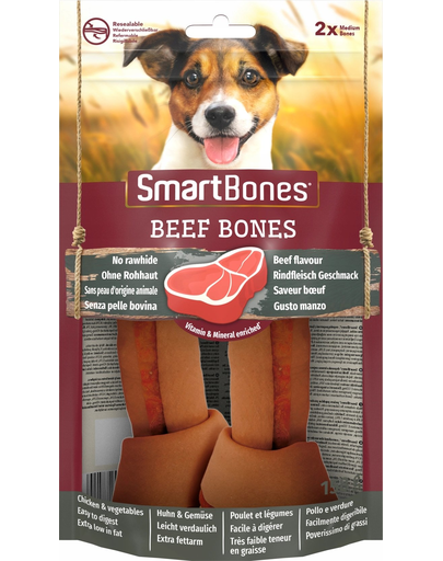 SmartBones Beef Medium recompensă pentru câini de talie medie, carne de vită 2 buc.