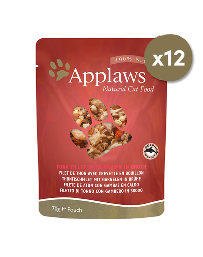 APPLAWS Cat Pouch hrana umeda pentru pisici, cu ton si creveti 12 x 70 g