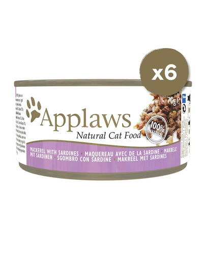 APPLAWS Hrana umeda pentru pisici, cu macrou si sardine, 6 x 70 g