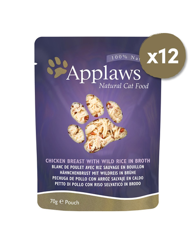 APPLAWS Hrana umeda pentru pisici, cu pui si orez salbatic,12 x 70 g