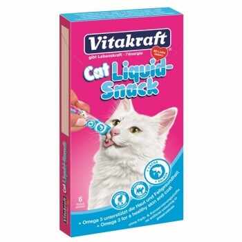 Snack Vitakraft Cat Liquid Somon si Omega 3, 6x15 g