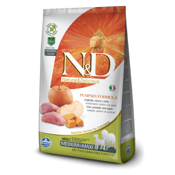 N&D Grain Free Adult Medium si Maxi Mistret, Mar si Dovleac, 2.5 Kg