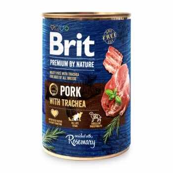 BRIT Premium By Nature, Porc și Trahee, pachet economic conservă hrană umedă fără cereale câini, (pate), 400g x 6
