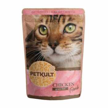 PETKULT Pui, pachet economic plic hrană umedă fără cereale pisici, 100g x 10