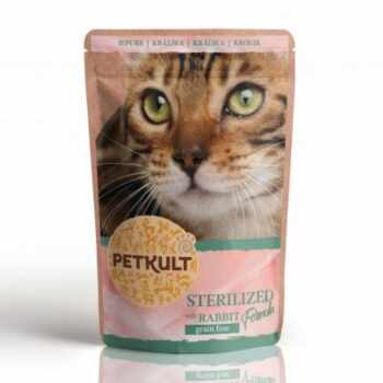 PETKULT Sterilised, Iepure, pachet economic plic hrană umedă fără cereale pisici, 100g x 10