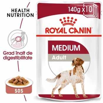 Royal Canin Medium Adult, bax hrană umedă câini, (în sos), 140g x 10