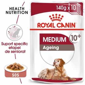 Royal Canin Medium Ageing, bax hrană umedă câini senior, (în sos), 140g x 10