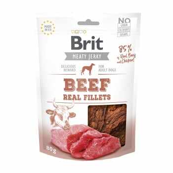 BRIT Jerky Beef Fillets, recompense câini, File deshidratat Vită, 80 g
