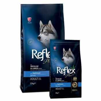 Pachet 2 x Reflex Plus Dog Adult cu Somon, 15 kg