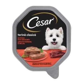 CESAR Terină clasică, Vită și Ficat, taviță hrană umedă câini, (pate), 150g