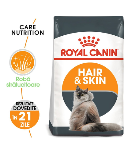 Royal Canin Hair&Skin Care Adult hrana uscata pisica pentru piele si blana 10 kg + hrana umeda in aspic pisica Gratis 12 x 85 g