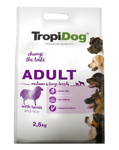 TROPIDOG Premium Adult M&L miel si orez 2,5 kg hrana uscata pentru caini de rasa medie si mare