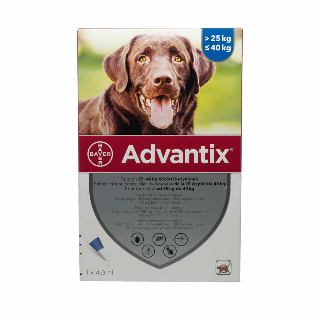 Pipetă antiparazitară Advantix pentru câini de 25 - 40kg