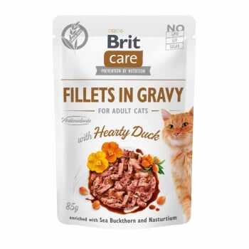 BRIT Care Fillets In Gravy, Rață, plic hrană umedă fără cereale pisici, (în sos), 85g
